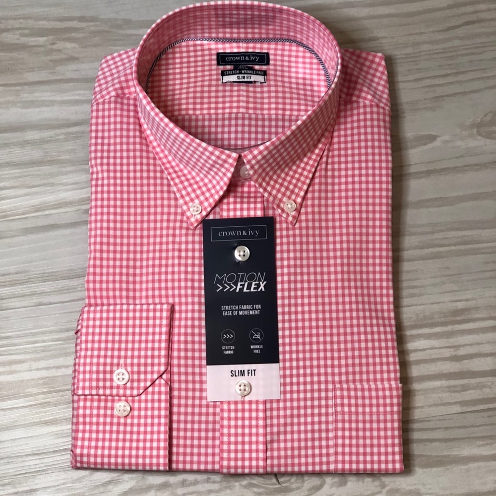 Crown & Ivy Long Sleeve Poplin Gingham Dress Shirt